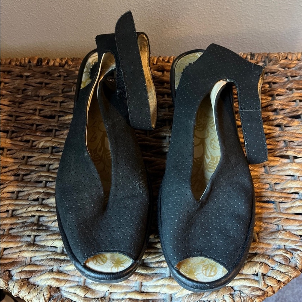 Fly London Yala Perforated Leather Wedge Sandals Size 38 US 7.5